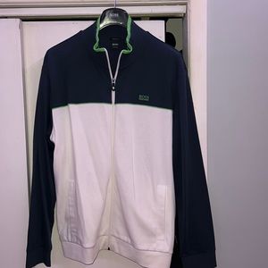 Hugo Boss White, Navy Blue, and Green Accent Zip Up XXXL
